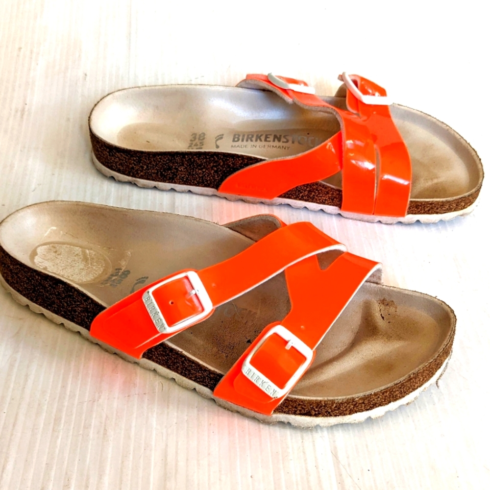 BIRKENSTOCK Yeo Hex strappy neon orange slide sandals Size 7